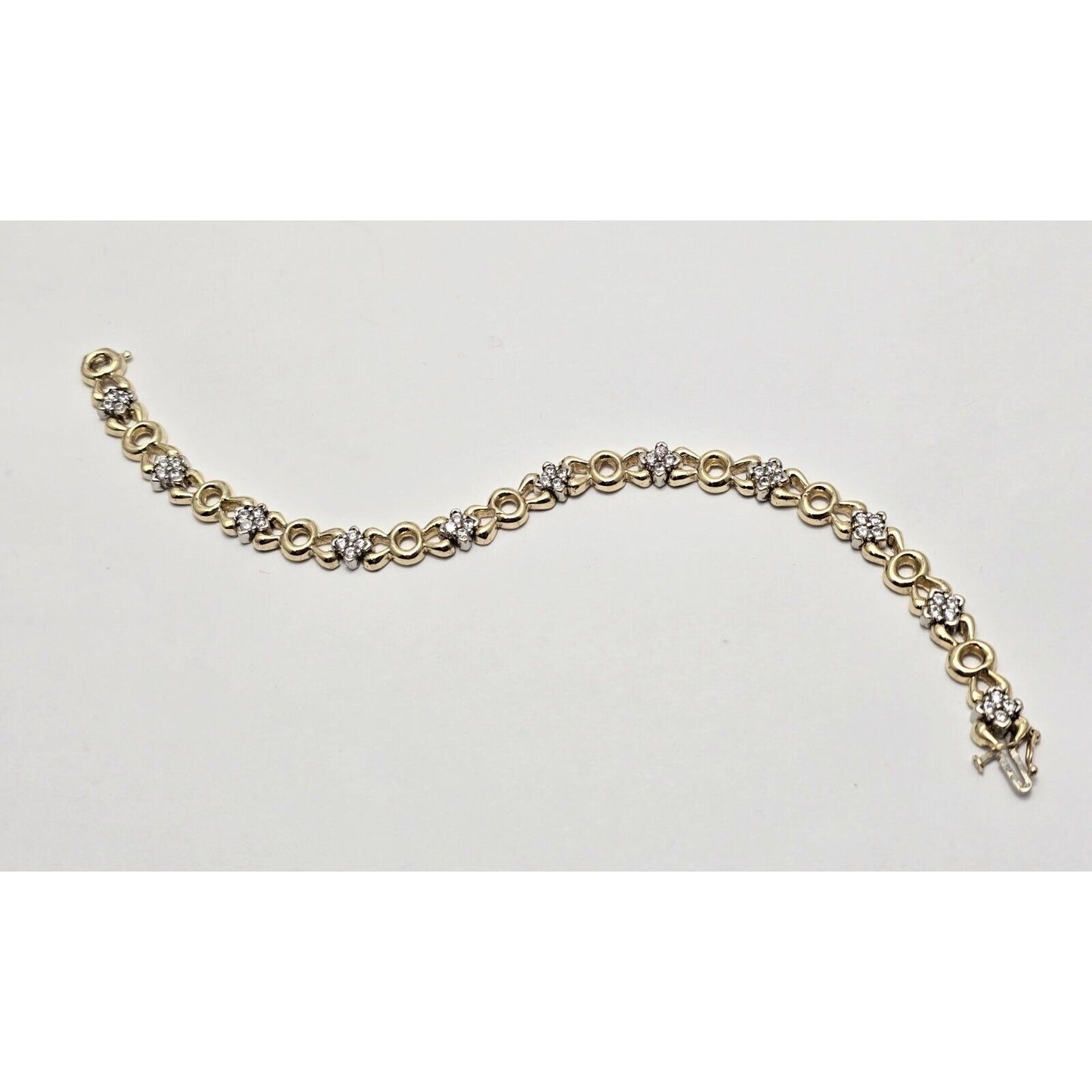 14K Two Tone Gold CZ Tennis Link Bracelet