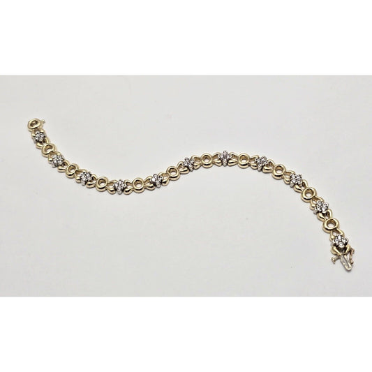 14K Two Tone Gold CZ Tennis Link Bracelet