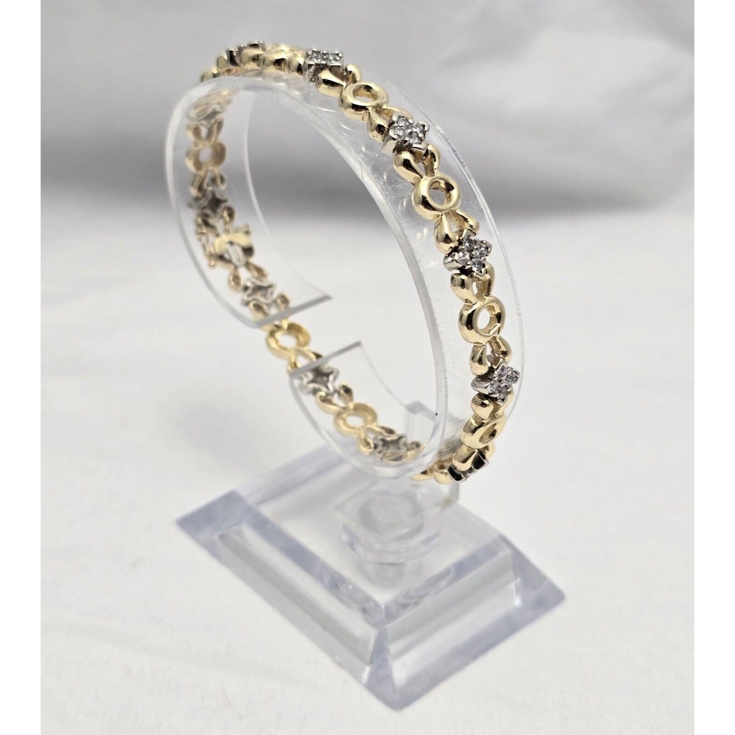 14K Two Tone Gold CZ Tennis Link Bracelet