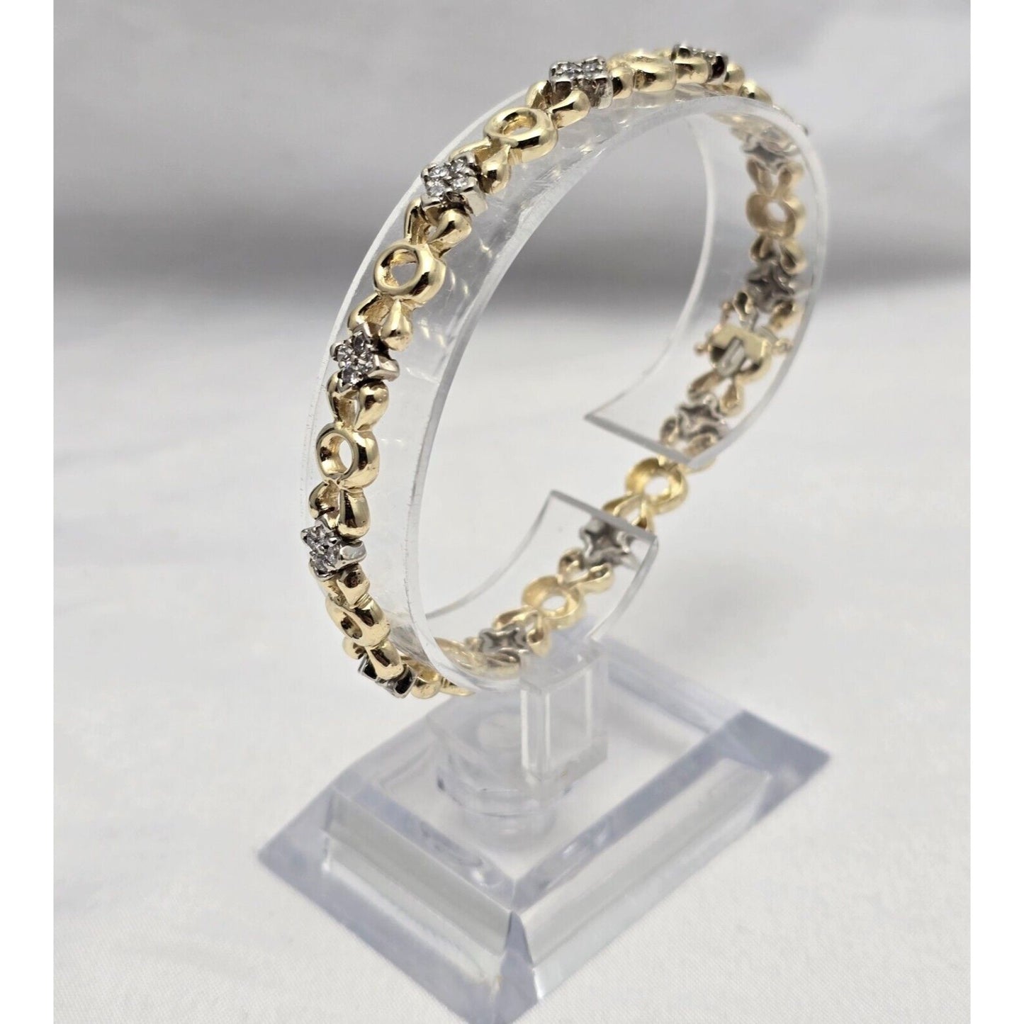 14K Two Tone Gold CZ Tennis Link Bracelet