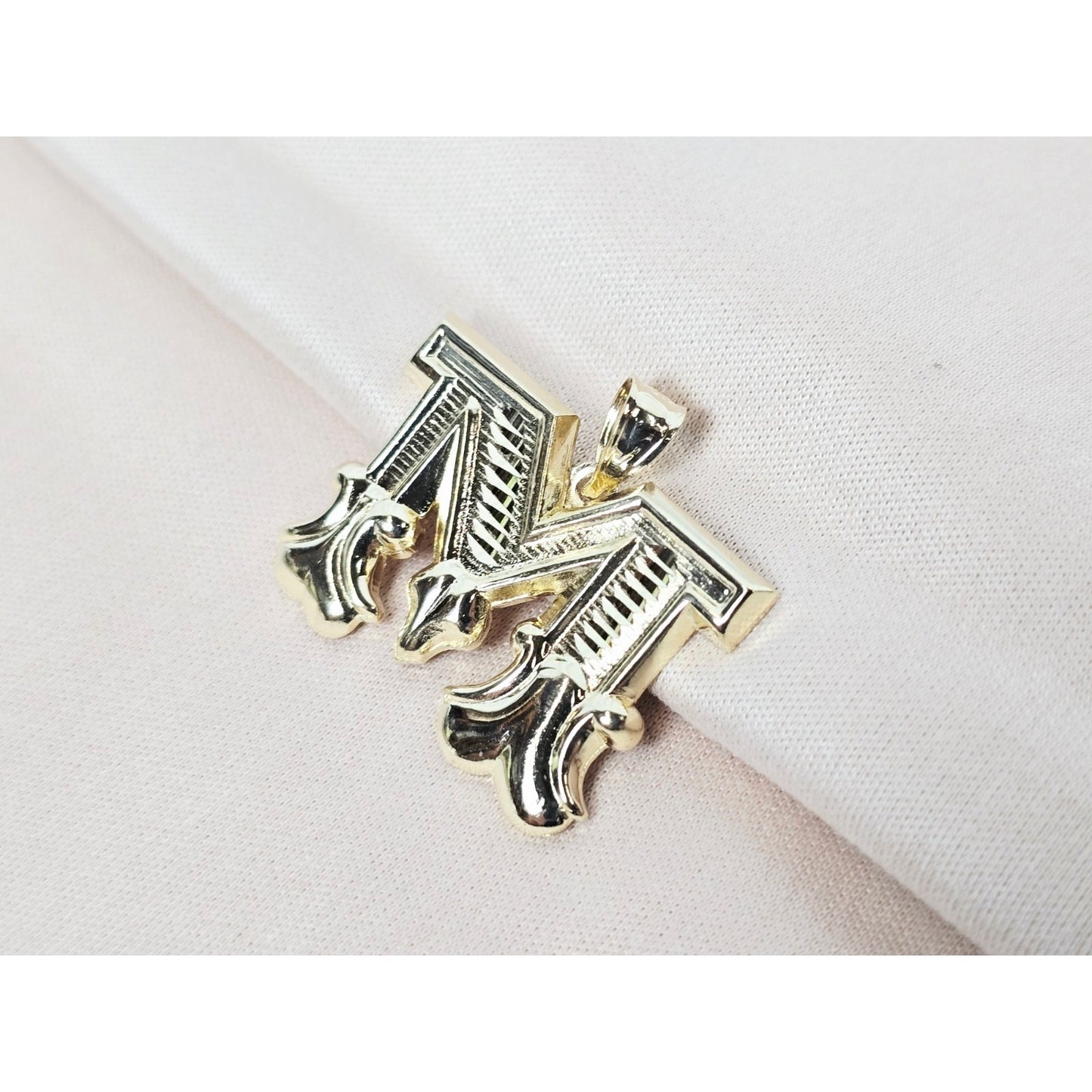14K Yellow Gold Initial Letter " M " Charm Pendant