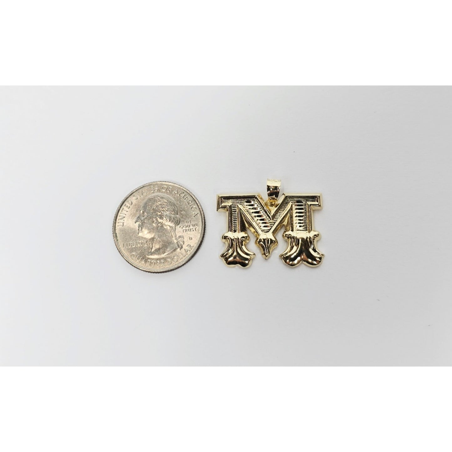 14K Yellow Gold Initial Letter " M " Charm Pendant