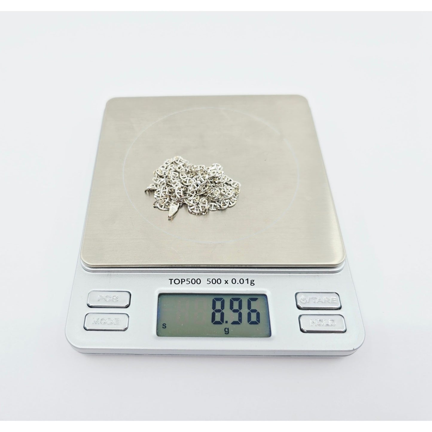 14K White Gold Diamond Cut Anchor Mariner Link Chain Necklace