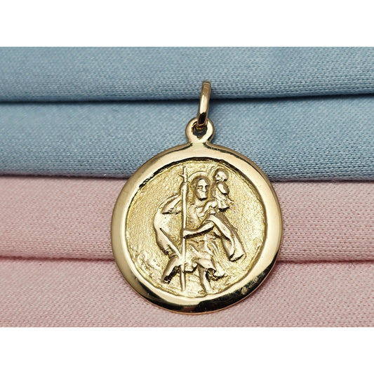 18K Yellow Gold Round Saint Christopher Charm Pendant