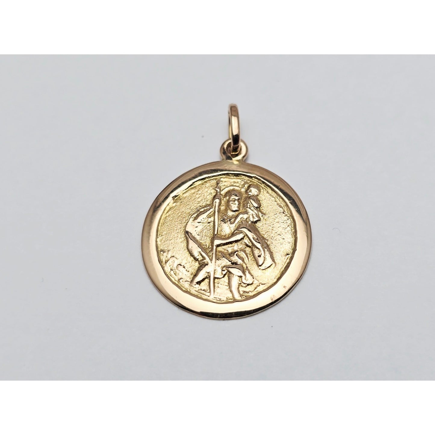 18K Yellow Gold Round Saint Christopher Charm Pendant