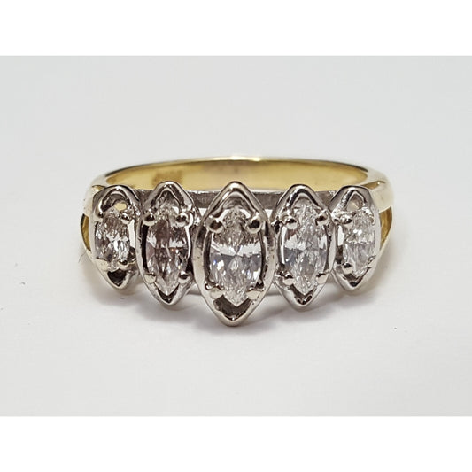 18K & 14K Two Tone Gold 5 Piece Marquise Diamond Ring