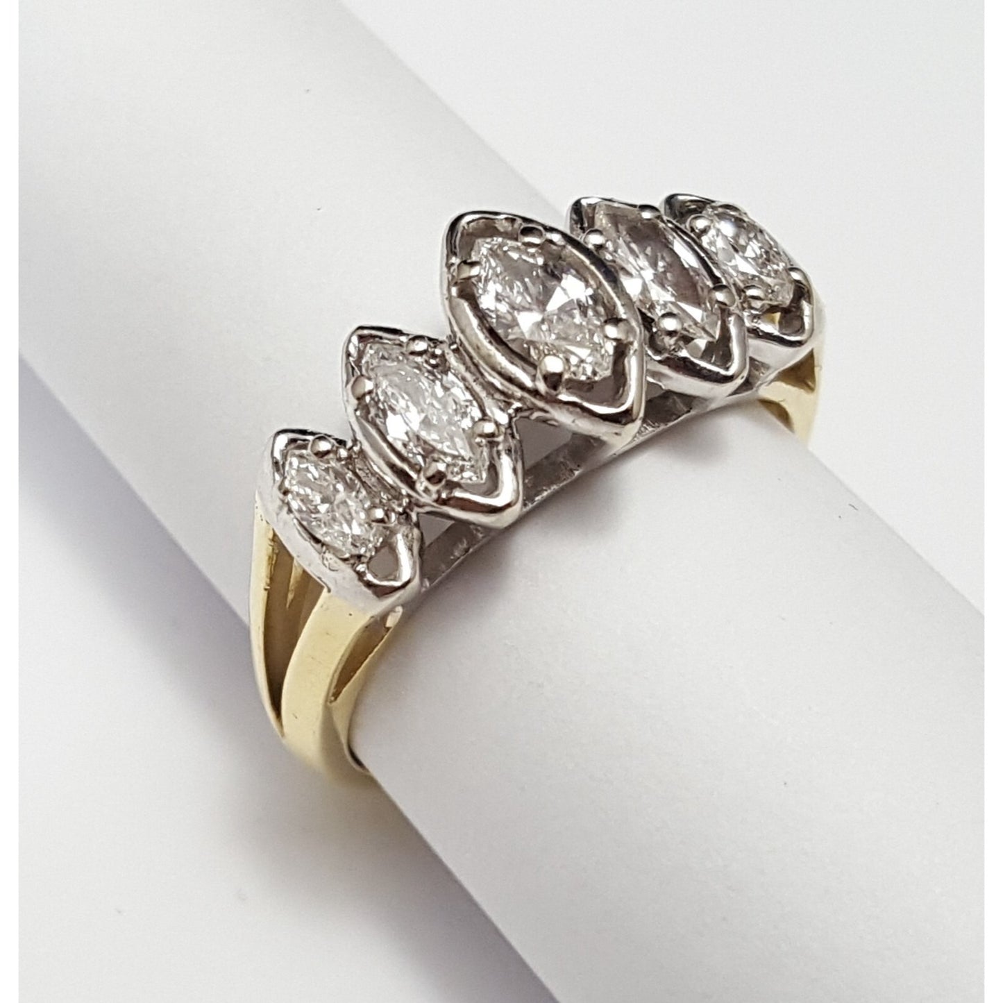 18K & 14K Two Tone Gold 5 Piece Marquise Diamond Ring