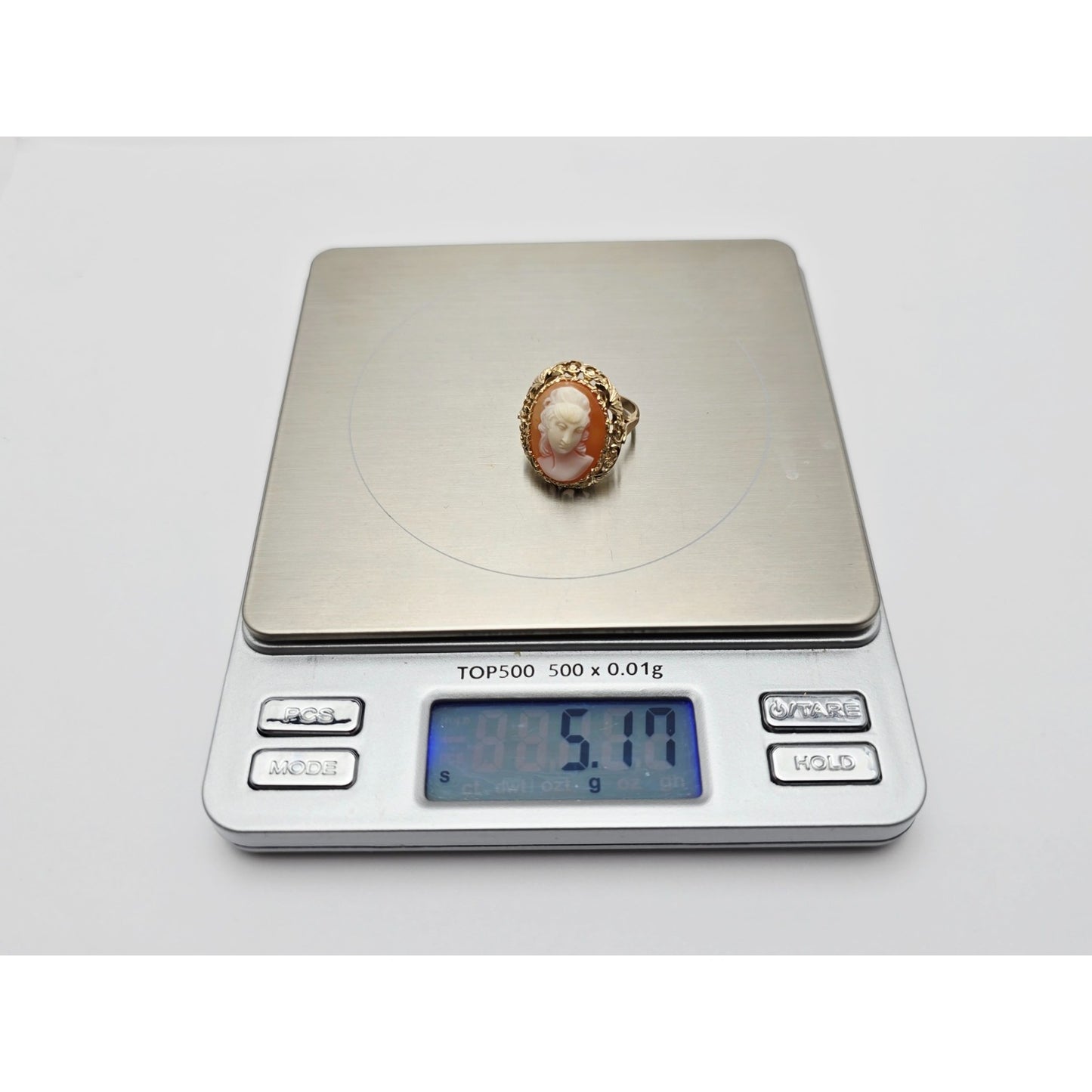 Antique Vintage 14K Yellow Gold Oval Cameo Filigree Ring