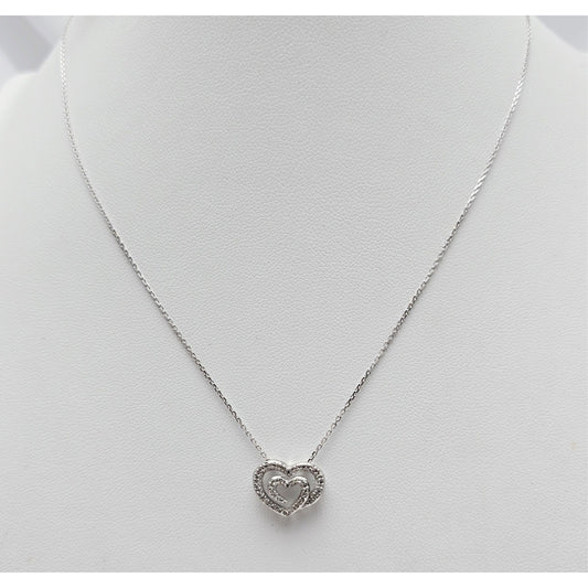14K White Gold Cable Link Chain Necklace & Diamond Spiral Heart Charm Pendant