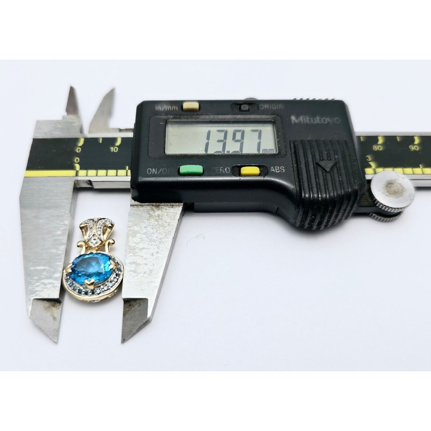 14K Two Tone Gold Blue Topaz & Diamond Charm Pendant