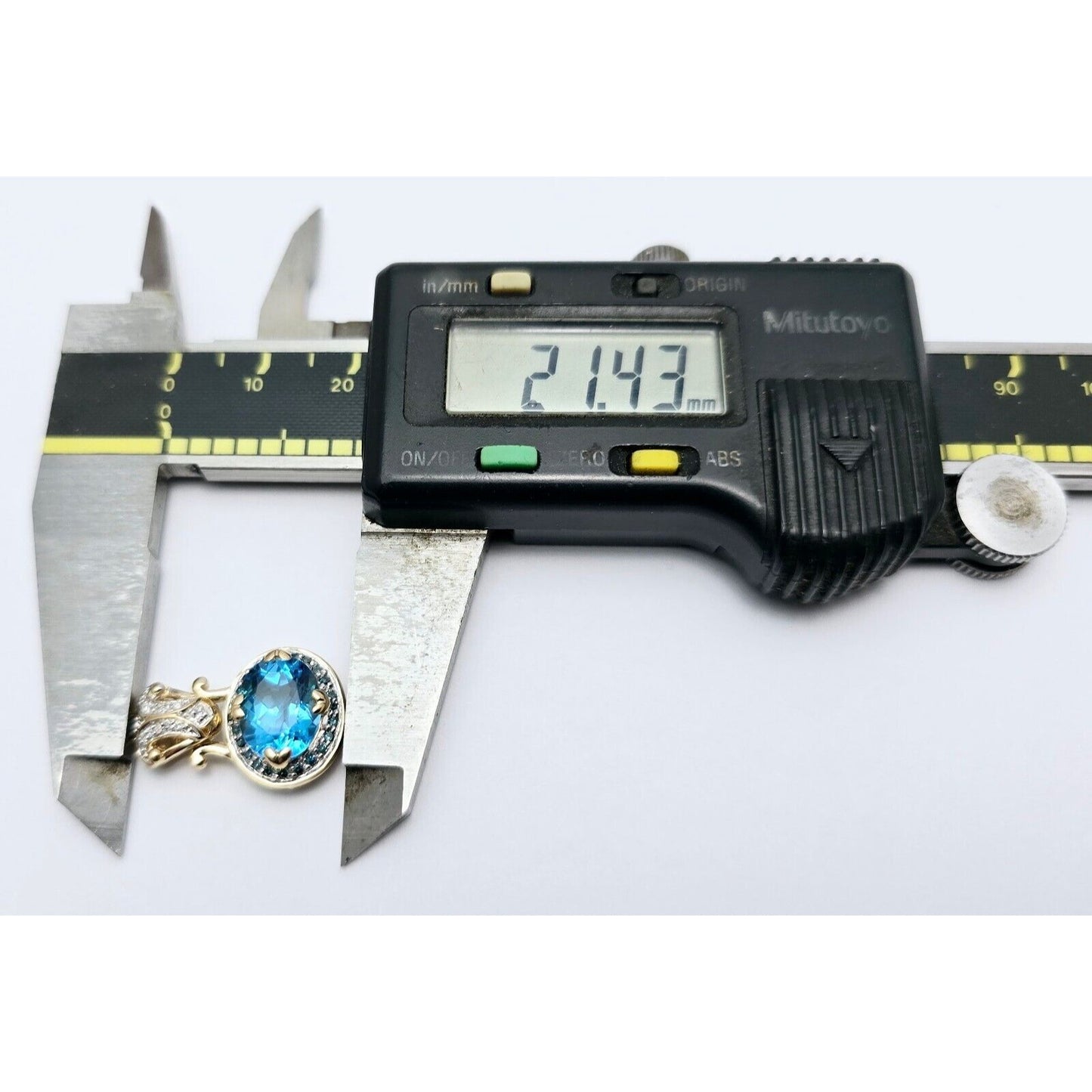 14K Two Tone Gold Blue Topaz & Diamond Charm Pendant