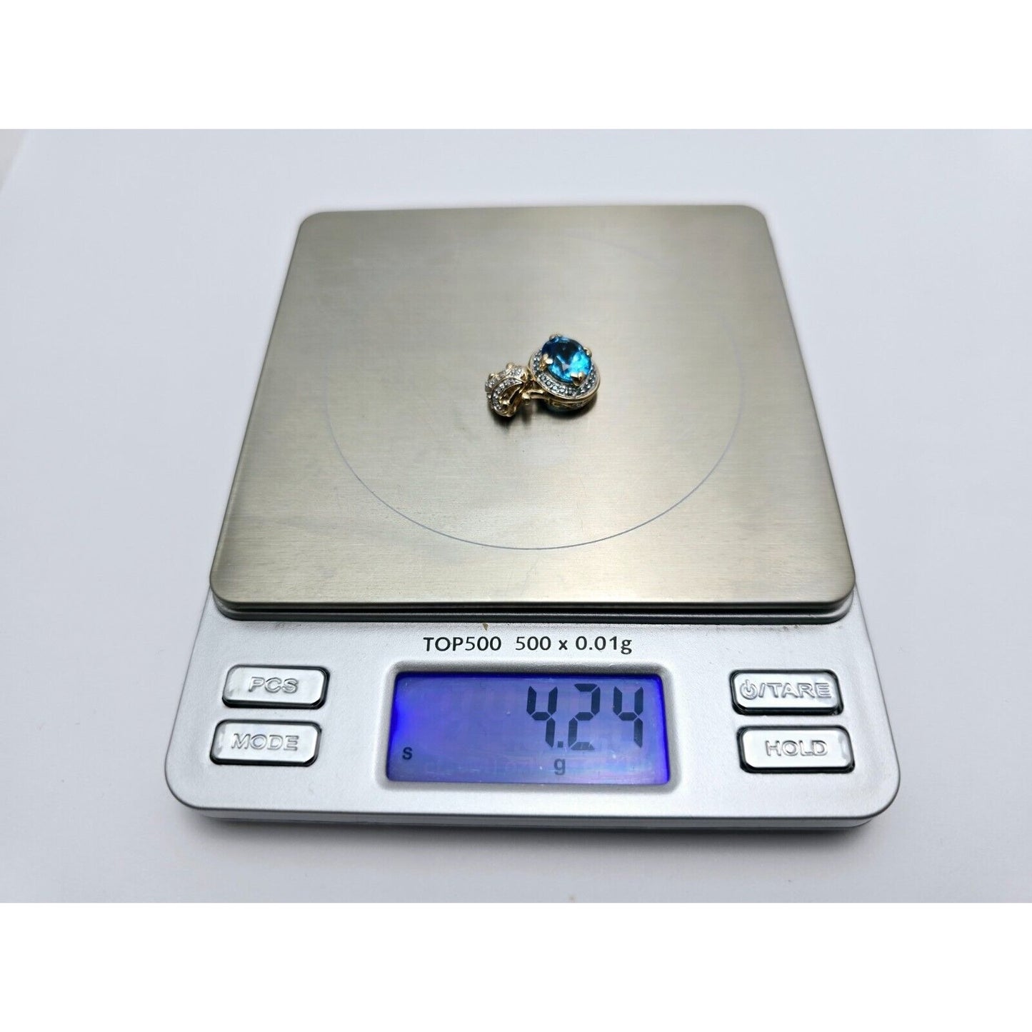 14K Two Tone Gold Blue Topaz & Diamond Charm Pendant