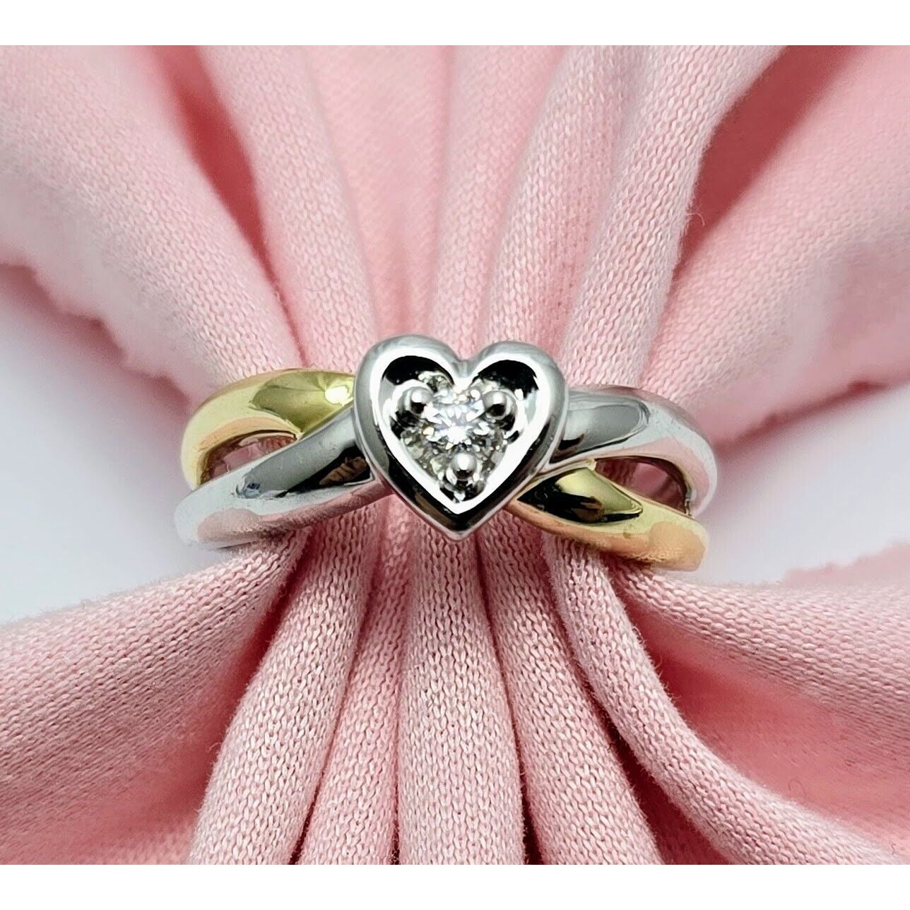 14K Two Tone Gold Diamond Heart Ring