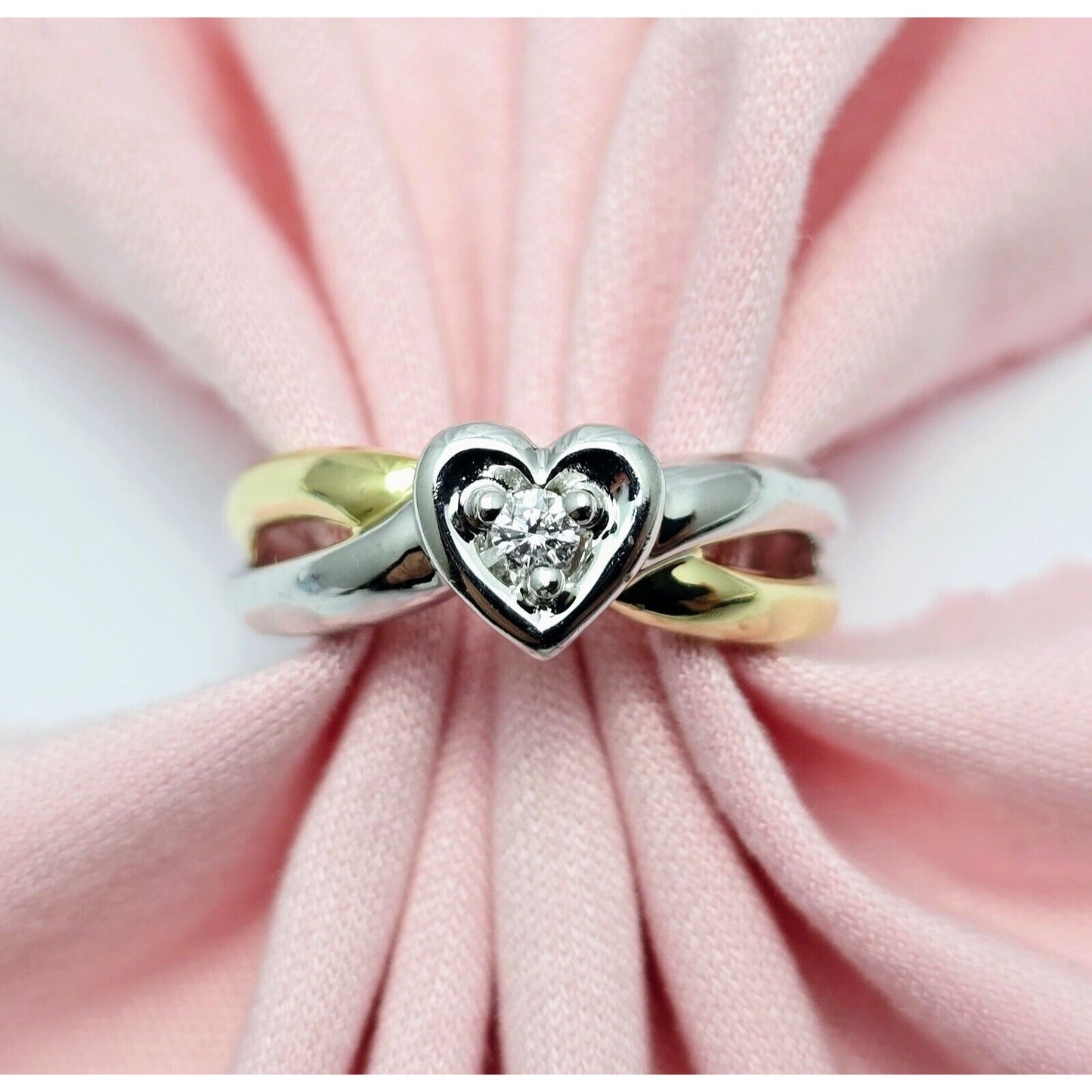 14K Two Tone Gold Diamond Heart Ring