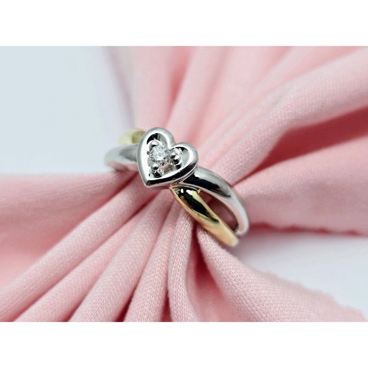 14K Two Tone Gold Diamond Heart Ring