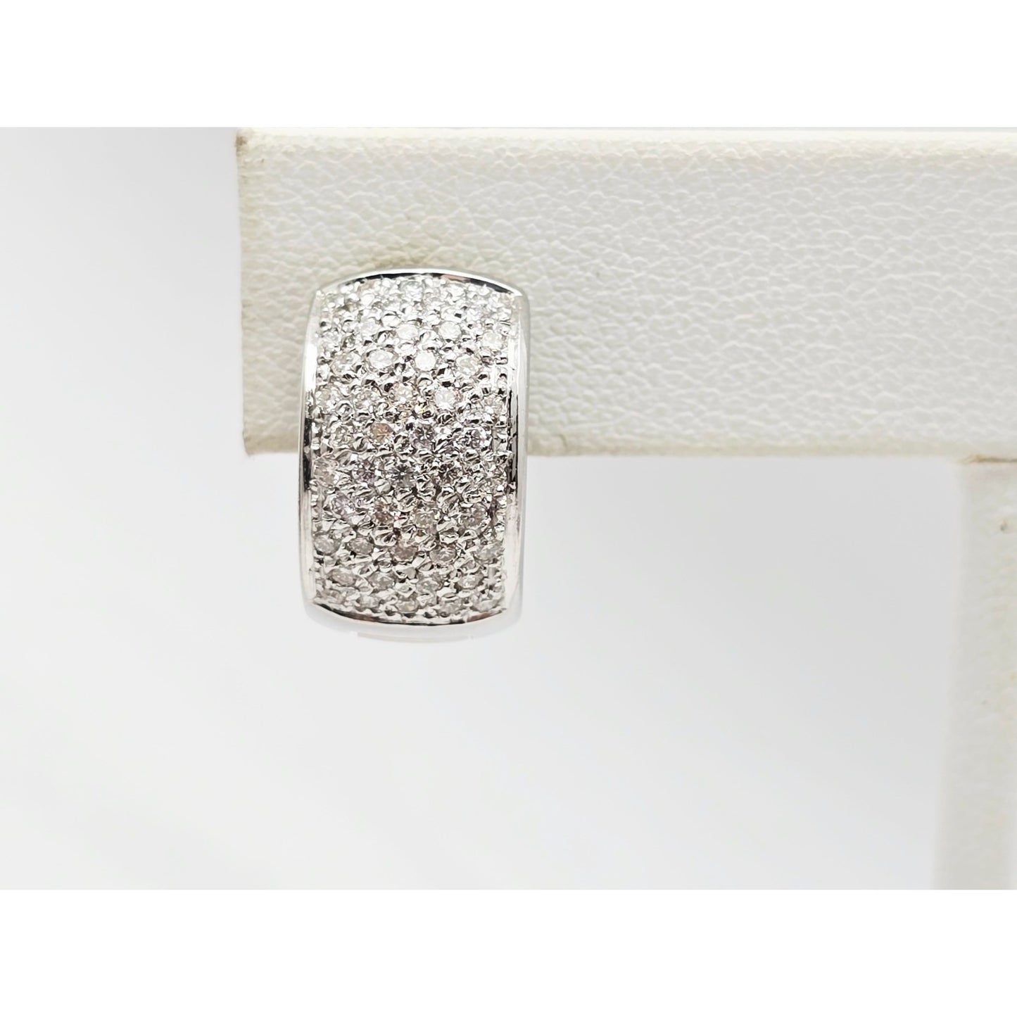 18K White Gold Round Diamond Hinged Hoop Huggie Earrings