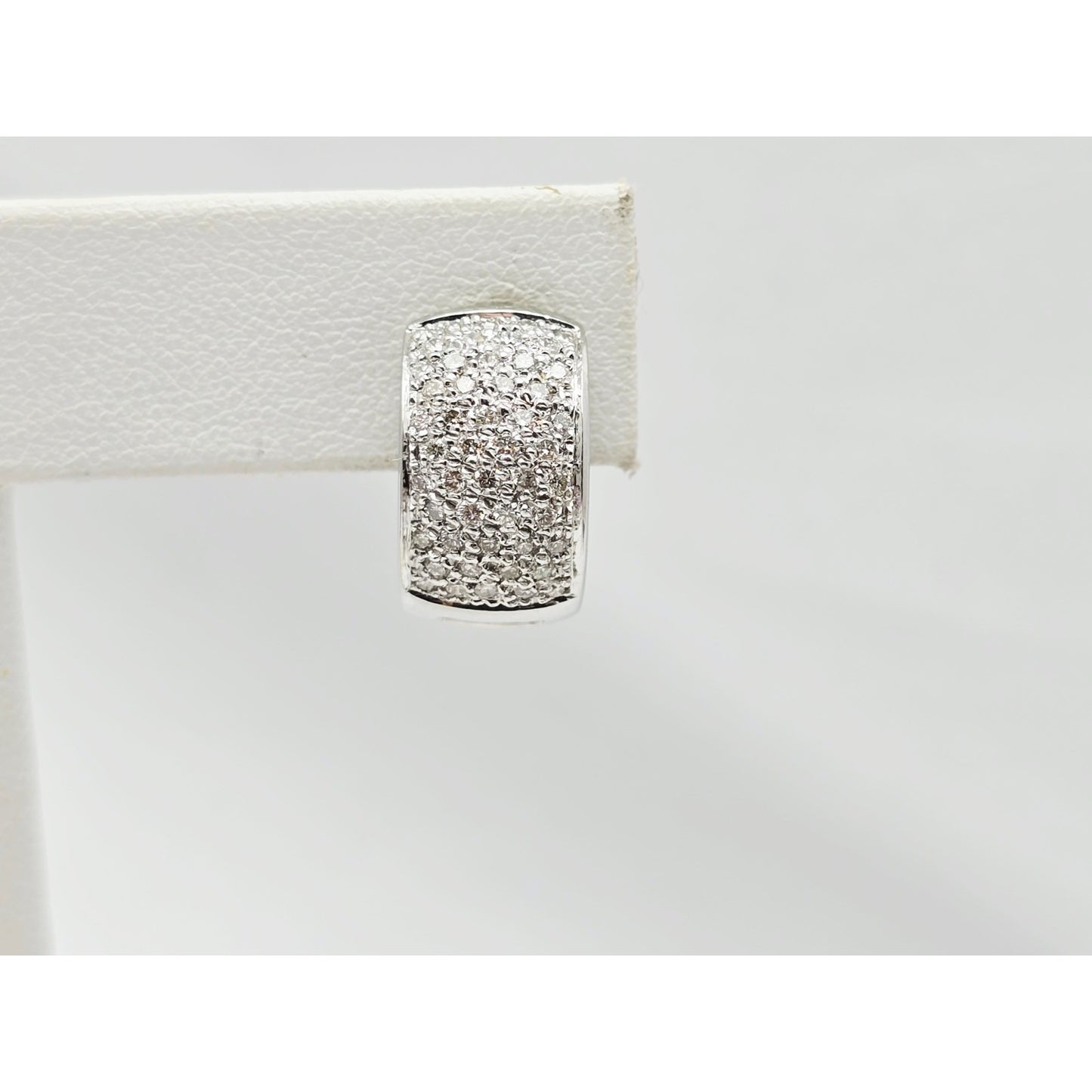 18K White Gold Round Diamond Hinged Hoop Huggie Earrings
