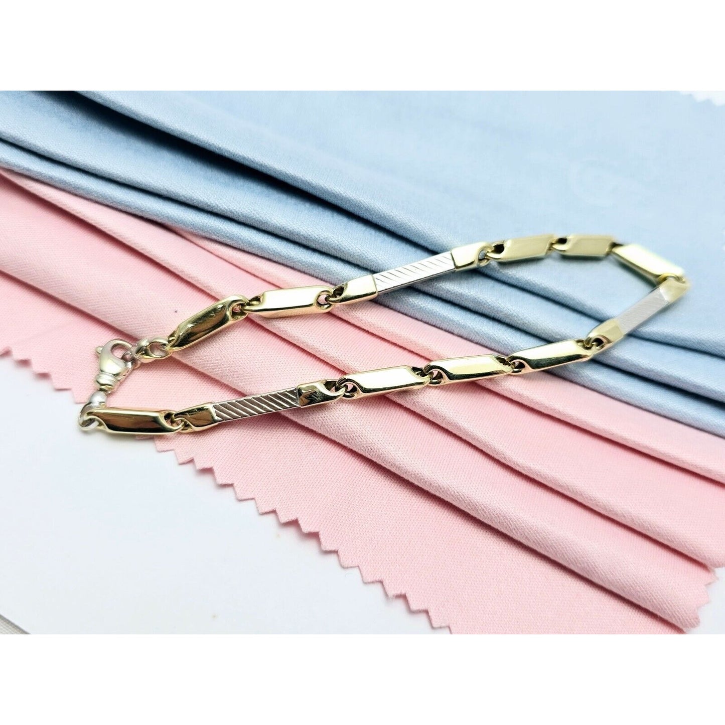 14K Two Tone Gold Square Link Bracelet