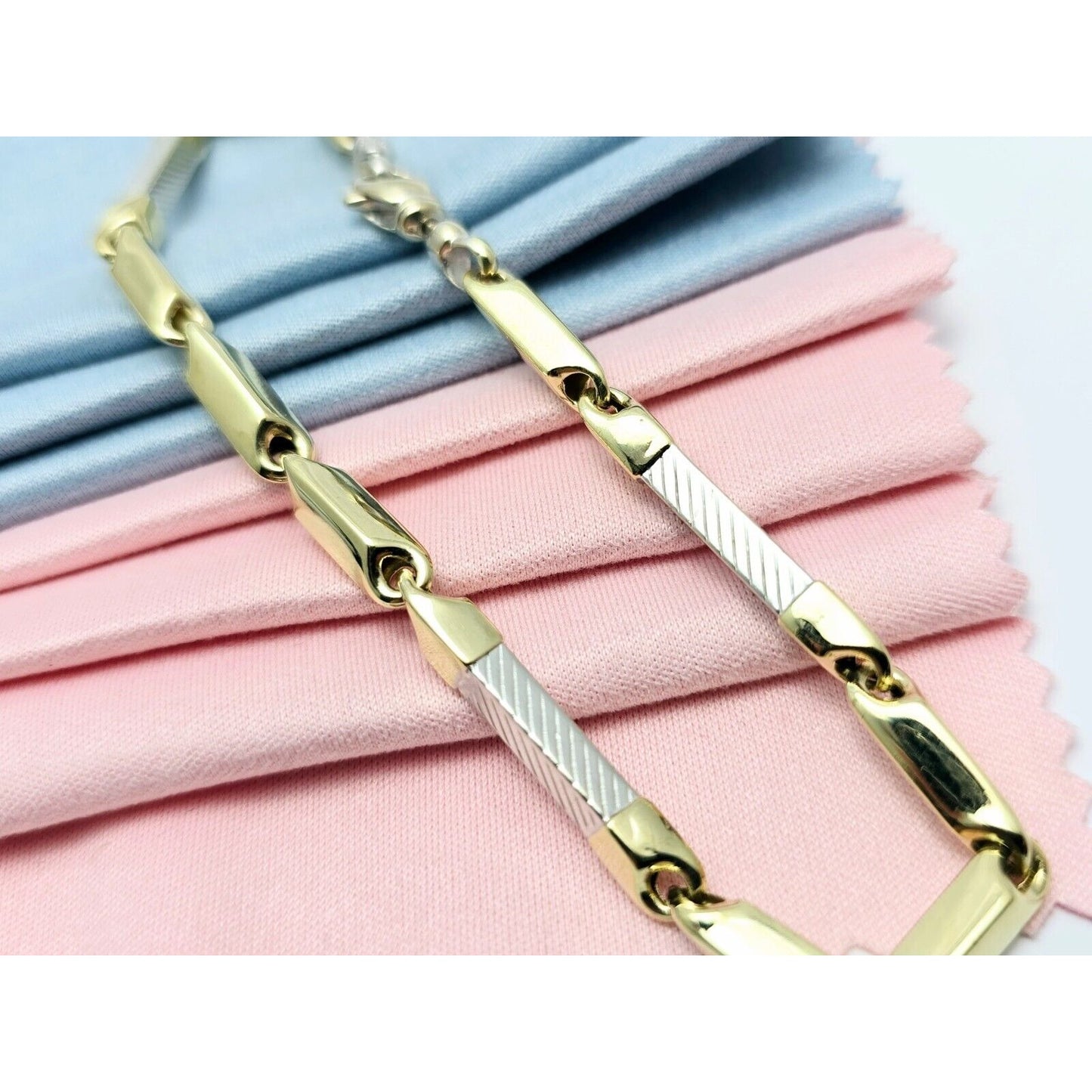 14K Two Tone Gold Square Link Bracelet