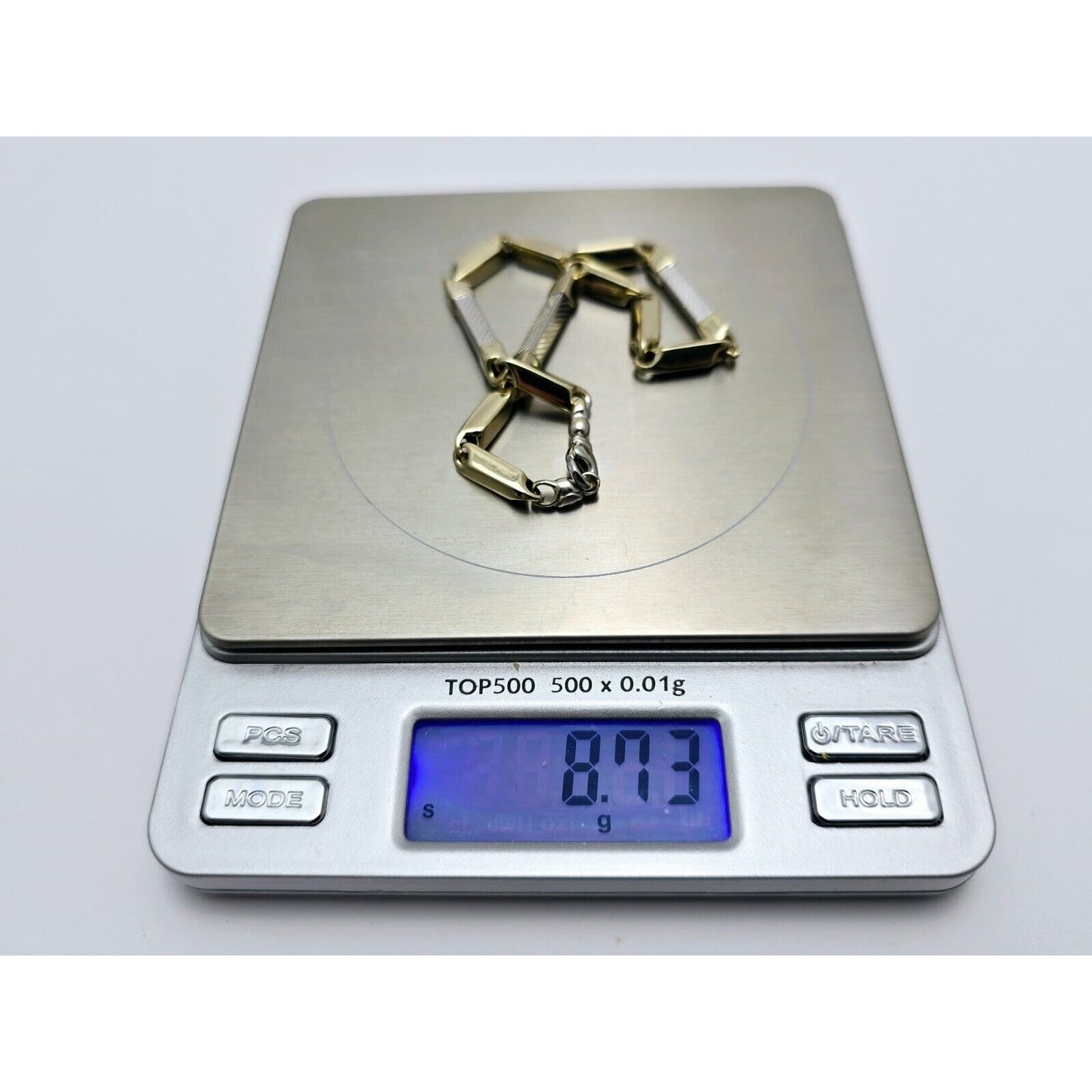 14K Two Tone Gold Square Link Bracelet