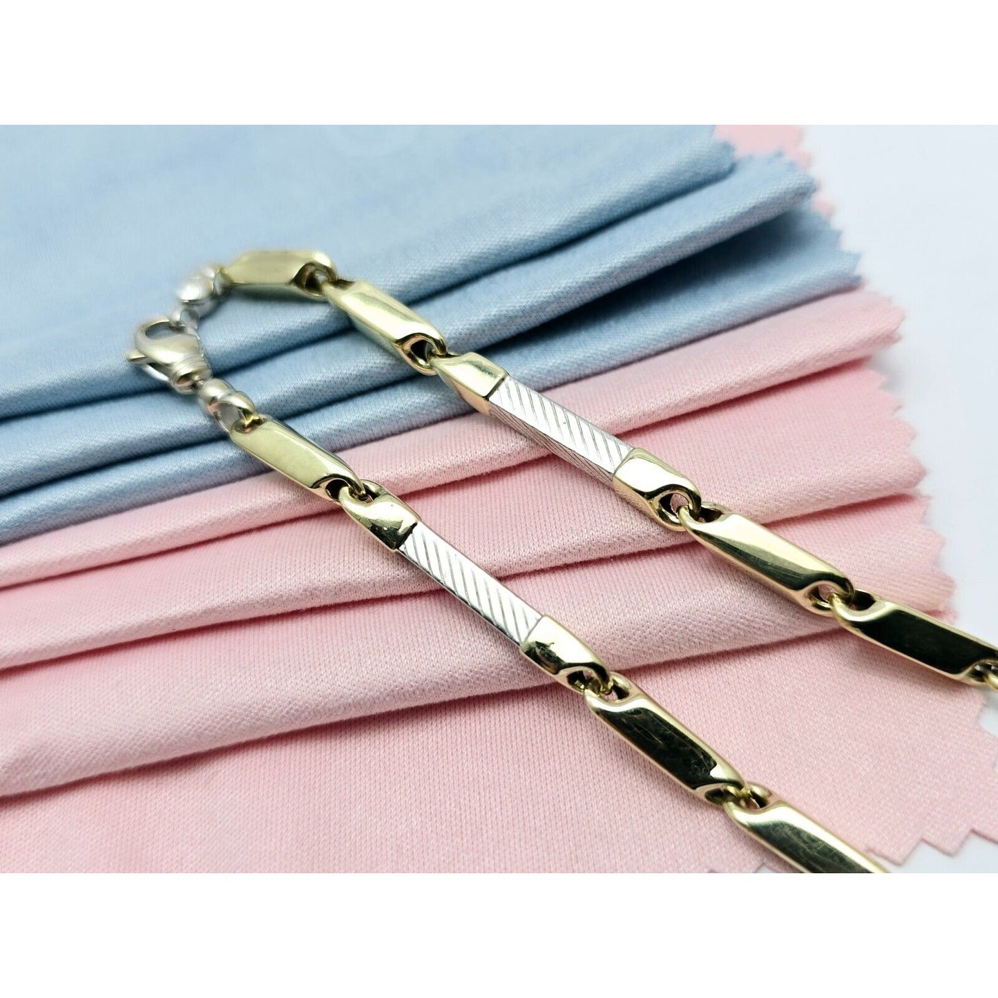 14K Two Tone Gold Square Link Bracelet