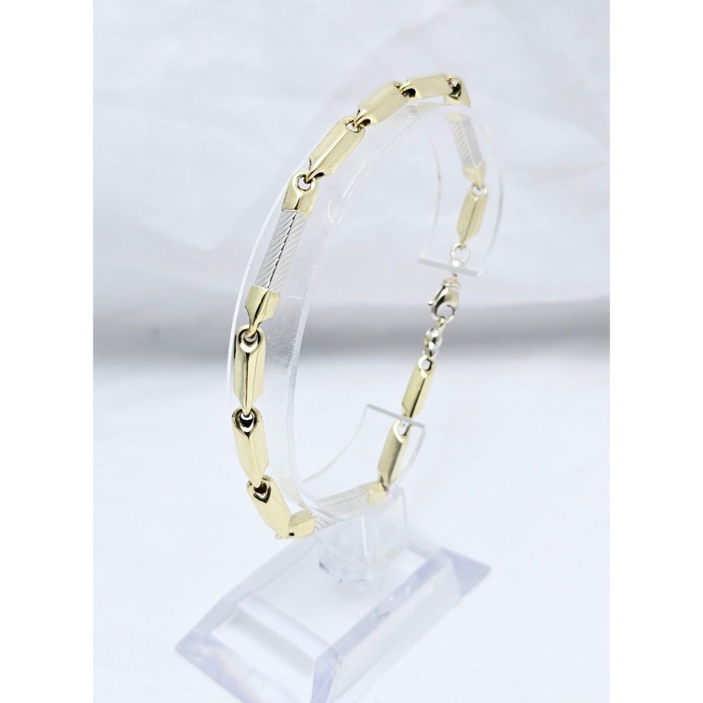 14K Two Tone Gold Square Link Bracelet