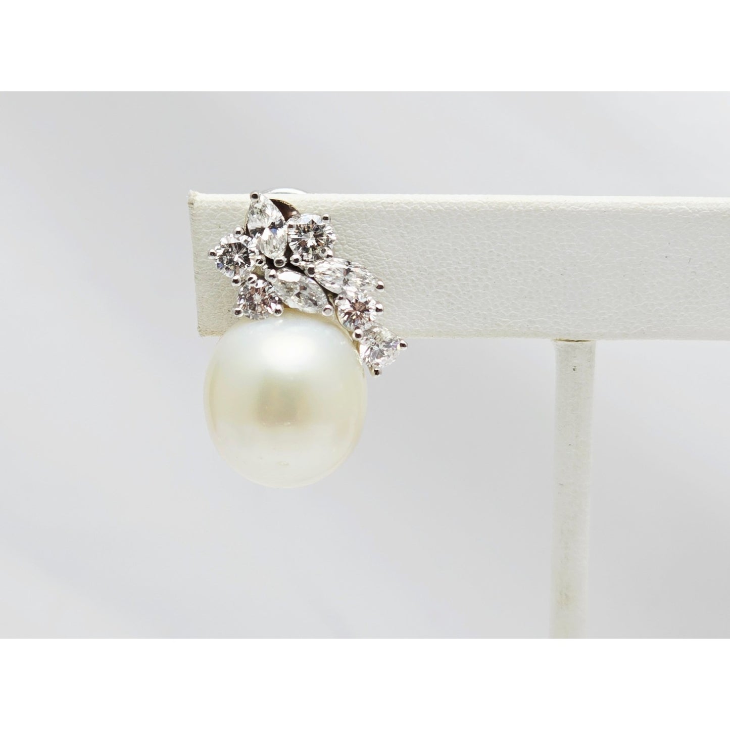 14K White Gold Pearl & Diamond French Clip Earrings
