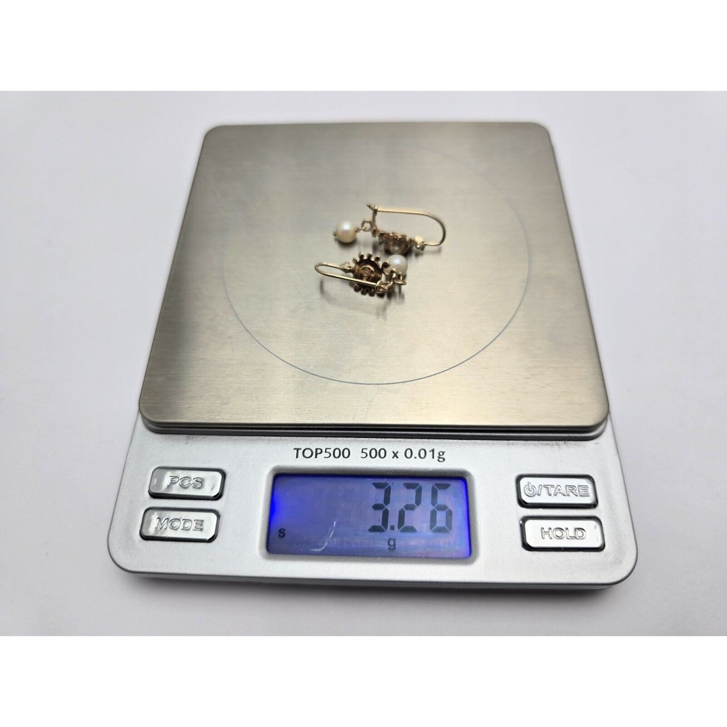 14K Yellow Gold Drop Dangle French Clip Pearl Earrings