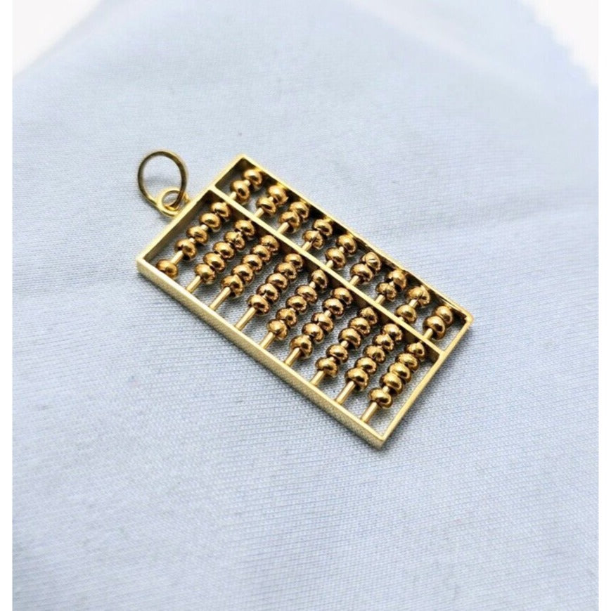 14K Yellow Gold Abacus Rectangular Charm Pendant
