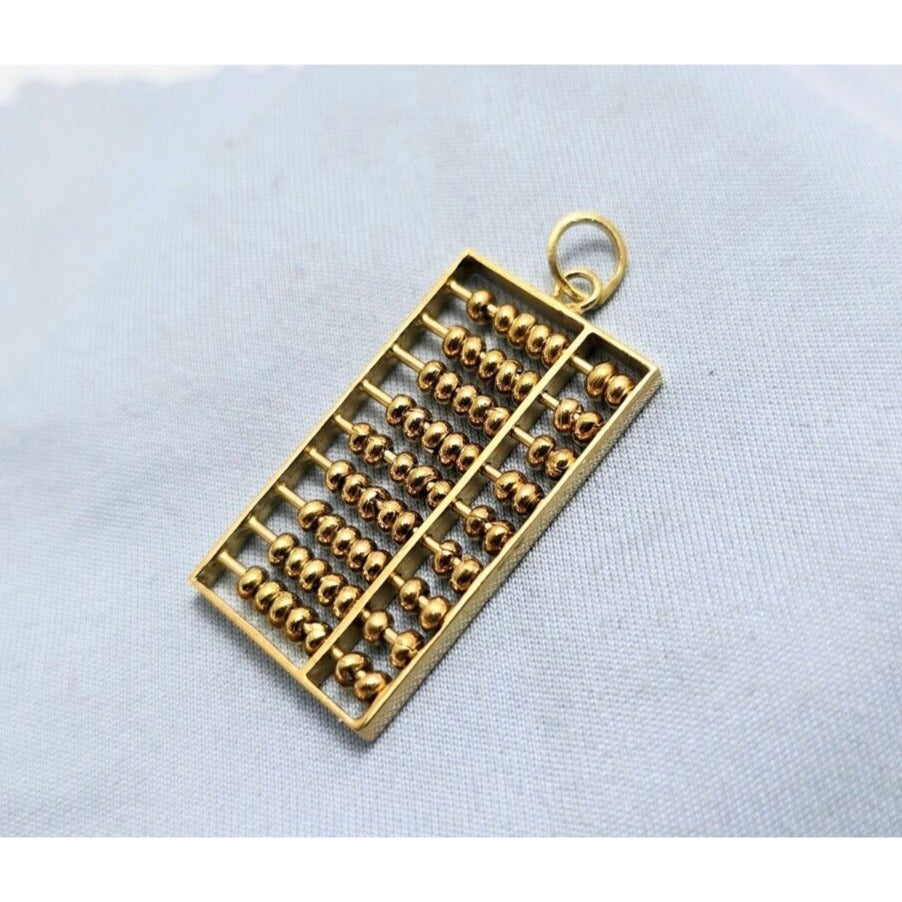 14K Yellow Gold Abacus Rectangular Charm Pendant