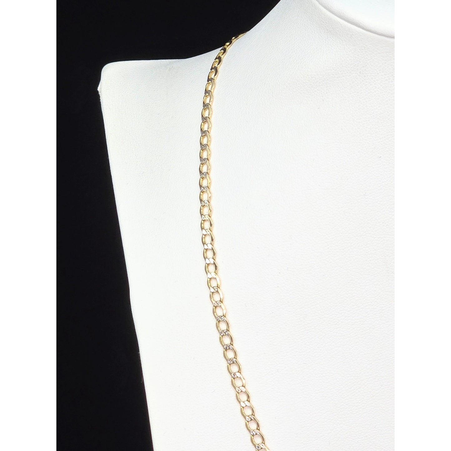 14K Two Tone Gold Diamond Cut Flat Curb Link Chain Necklace
