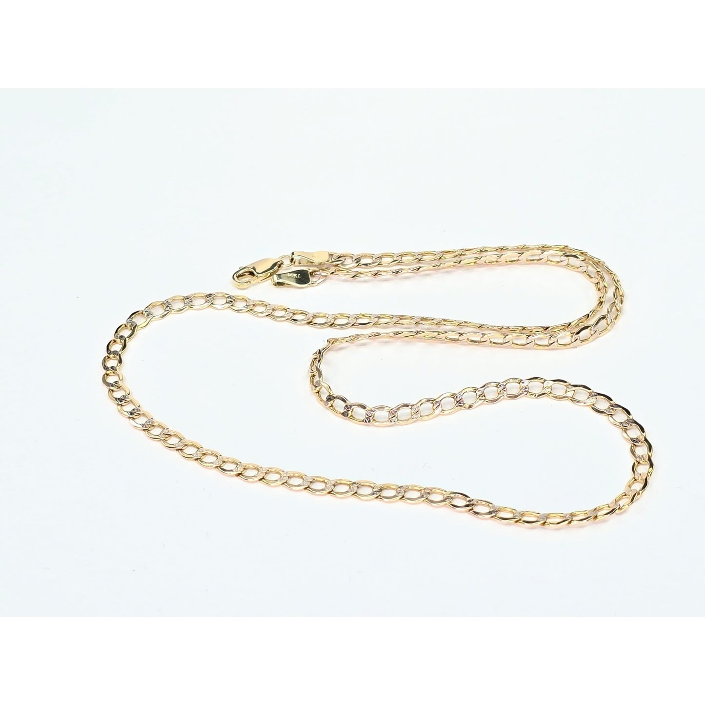 14K Two Tone Gold Diamond Cut Flat Curb Link Chain Necklace