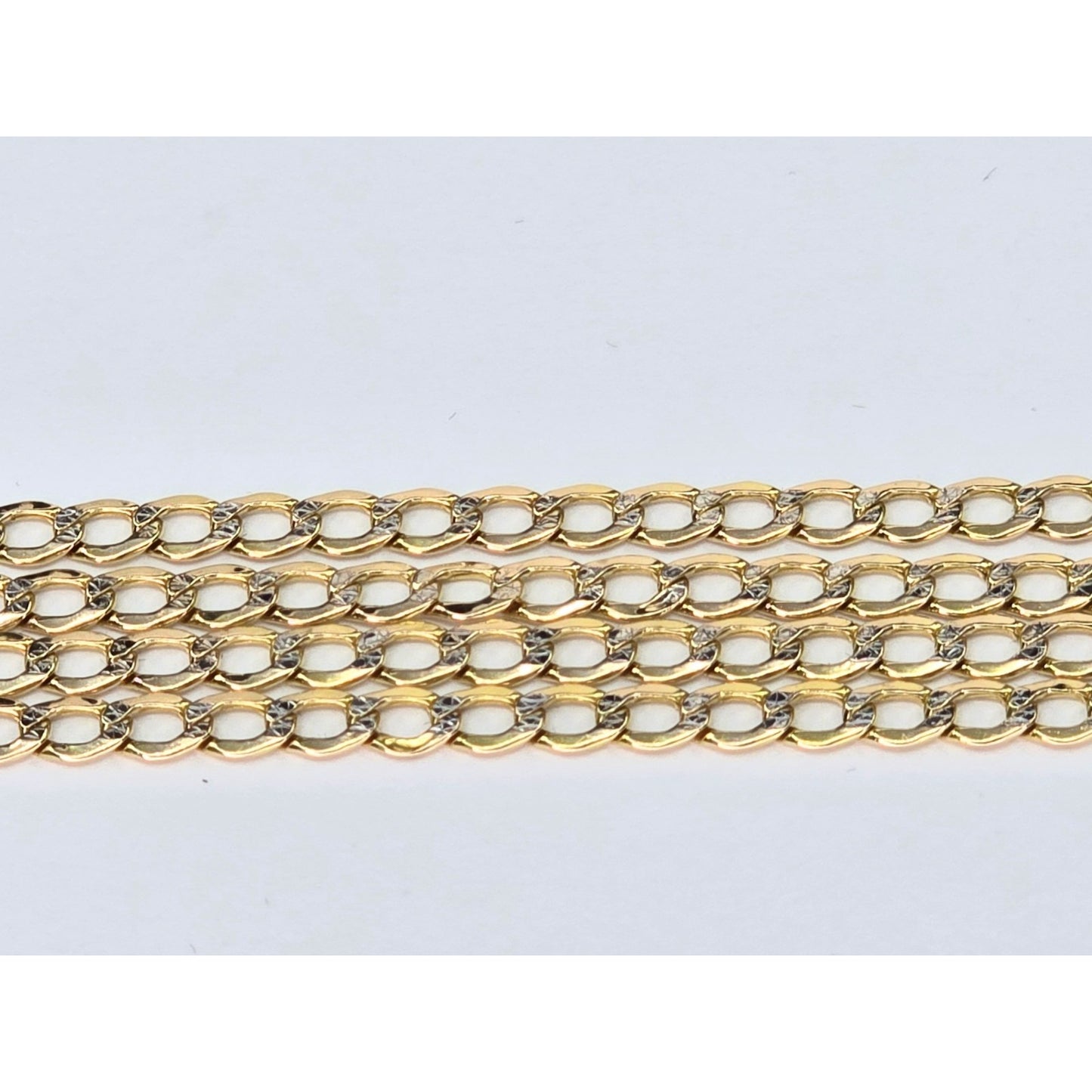 14K Two Tone Gold Diamond Cut Flat Curb Link Chain Necklace