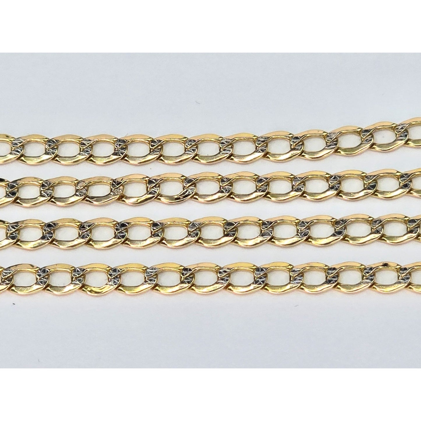 14K Two Tone Gold Diamond Cut Flat Curb Link Chain Necklace