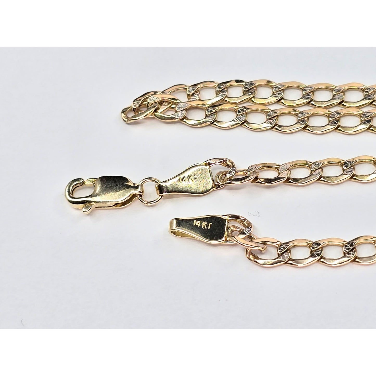 14K Two Tone Gold Diamond Cut Flat Curb Link Chain Necklace