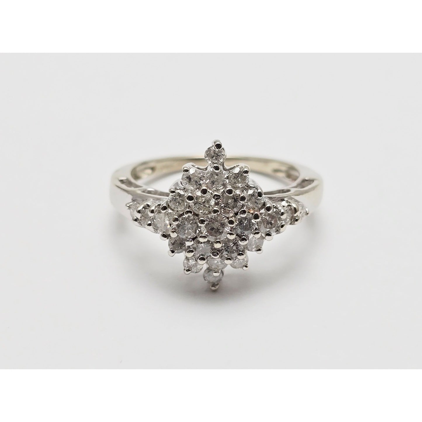 14K White Gold Round Cut Diamond Cluster Ring