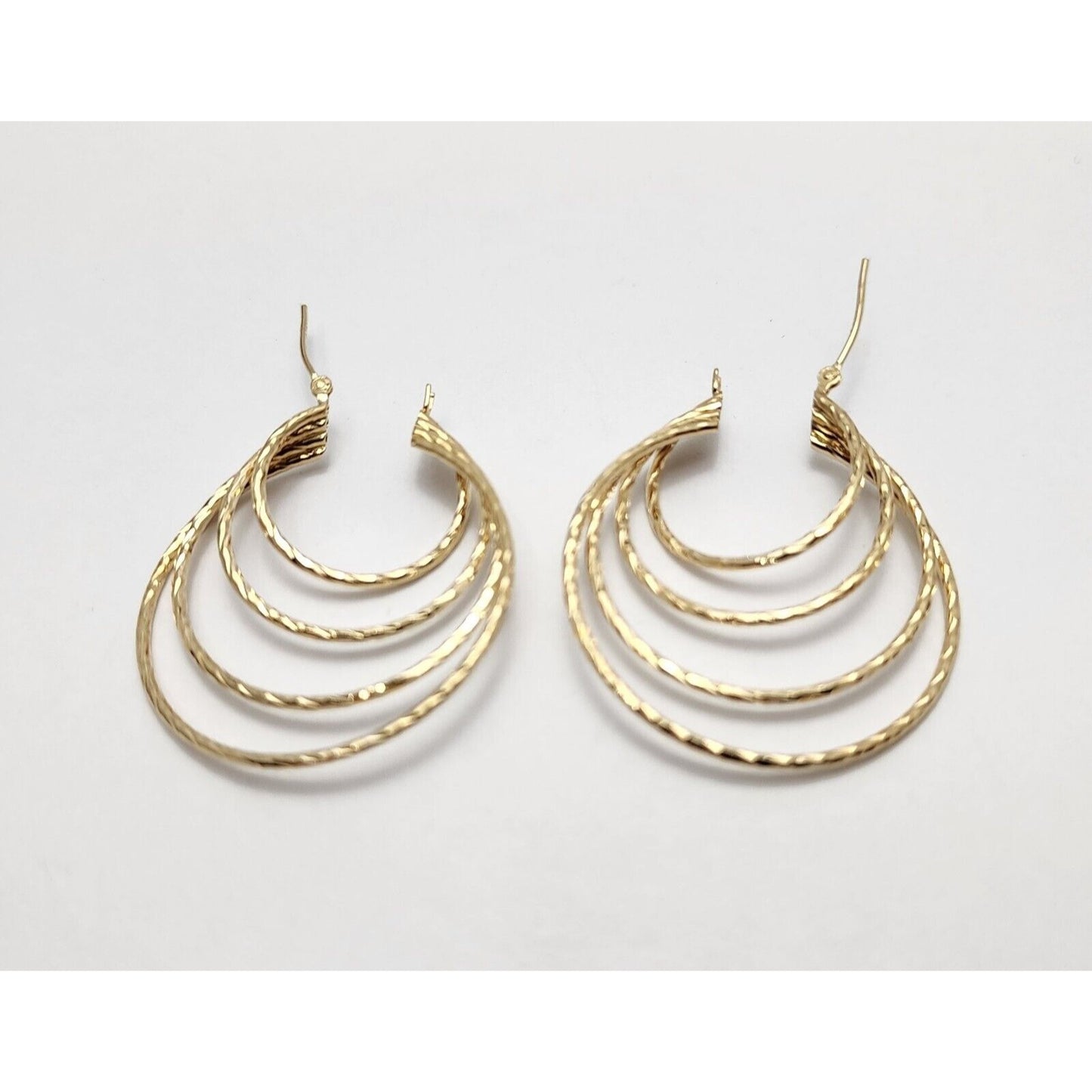 14K Yellow Gold Multi Layered Hoop Earrings