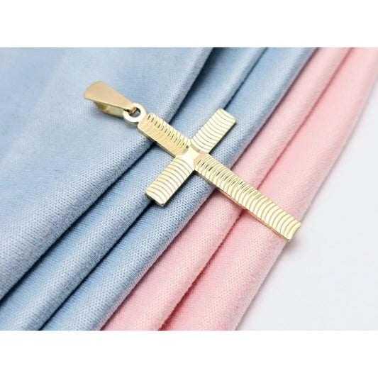 18K Yellow Gold Religious Diamond Cut Cross Charm Pendant