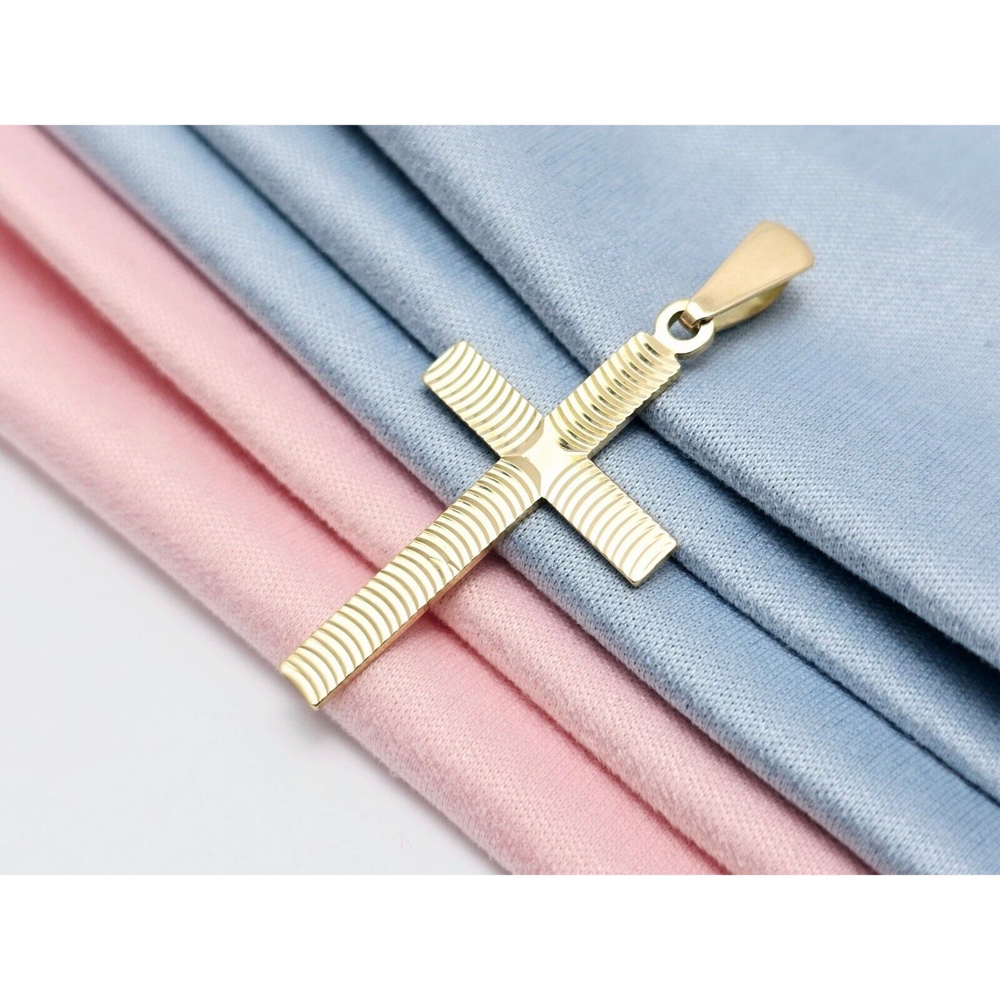 18K Yellow Gold Religious Diamond Cut Cross Charm Pendant