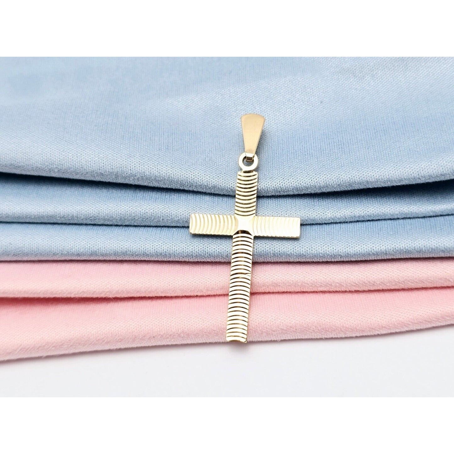 18K Yellow Gold Religious Diamond Cut Cross Charm Pendant