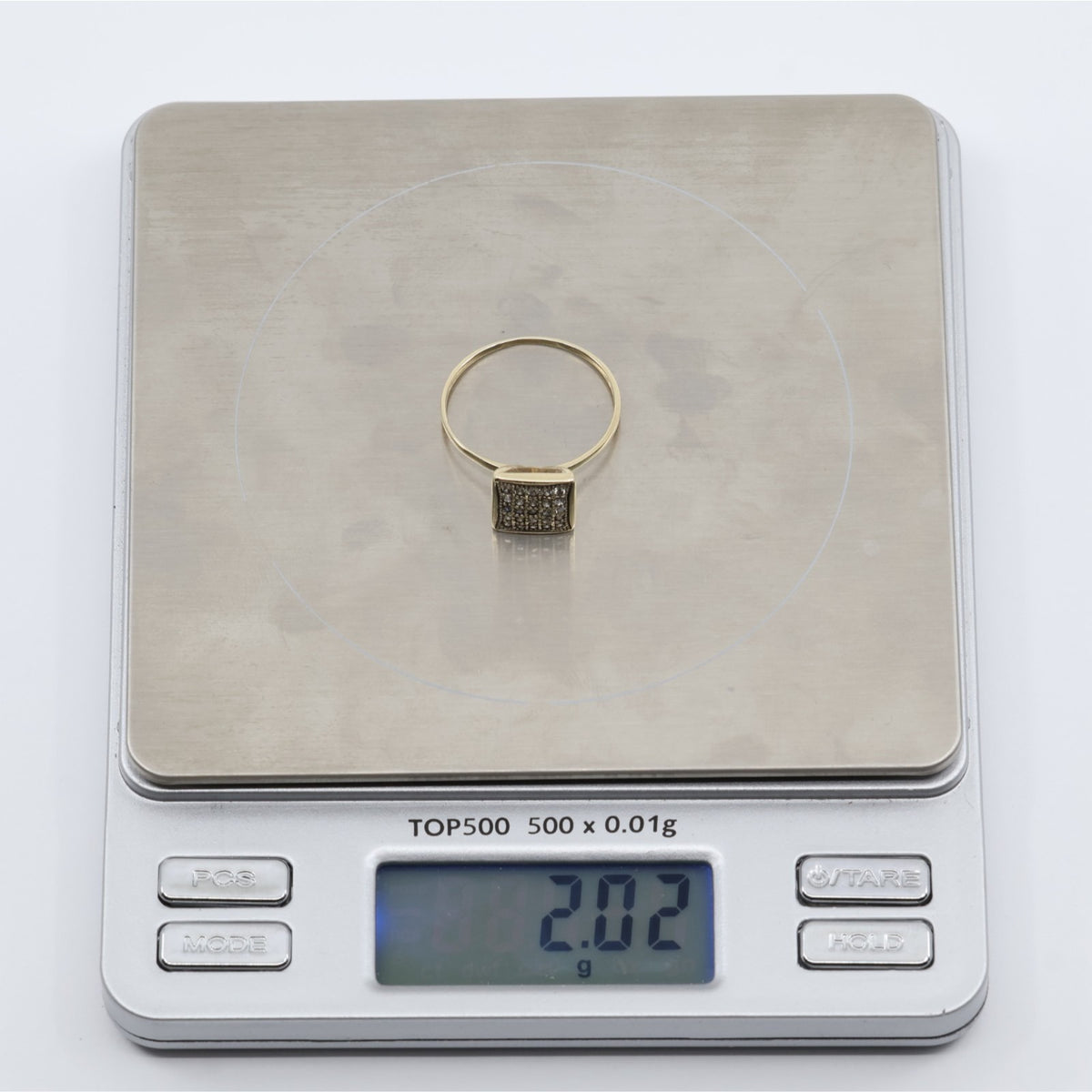 10K Yellow Gold Square Pave Dainty Statement CZ Square Ring