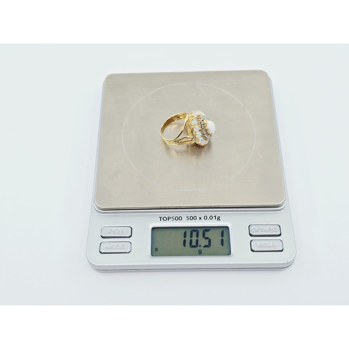 Vintage 18K Yellow Gold Opal & Diamond Ring