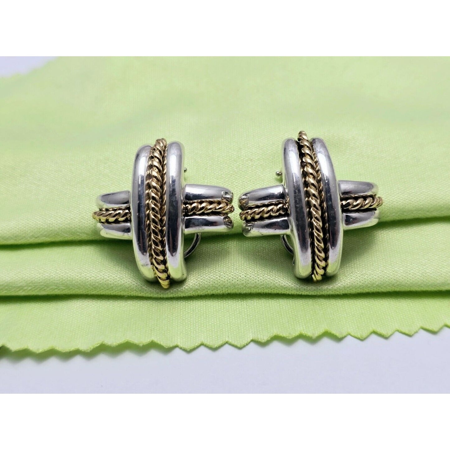 Tiffany & Co Signature X Clip On Earrings 18K Yellow Gold & Sterling Silver 925