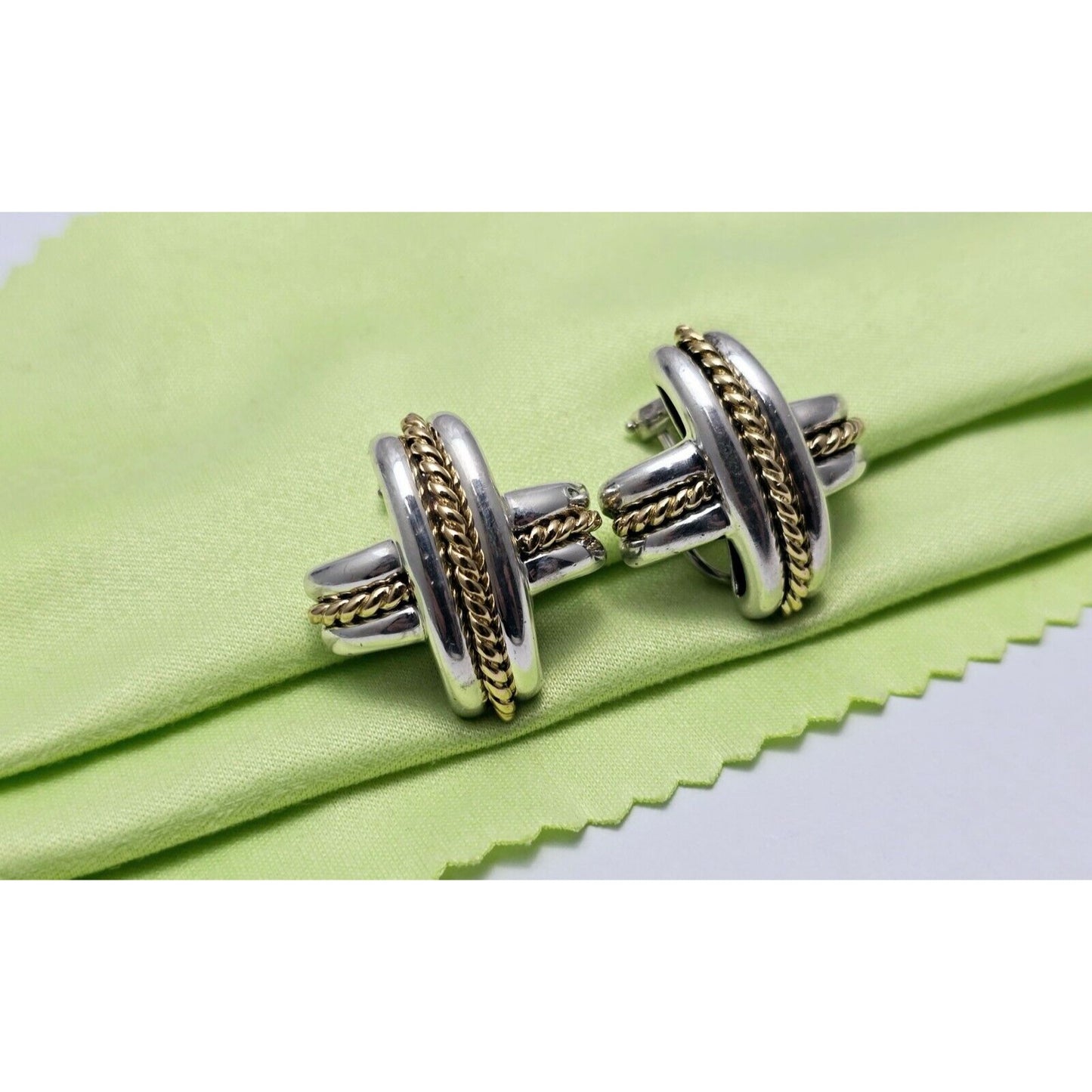 Tiffany & Co Signature X Clip On Earrings 18K Yellow Gold & Sterling Silver 925