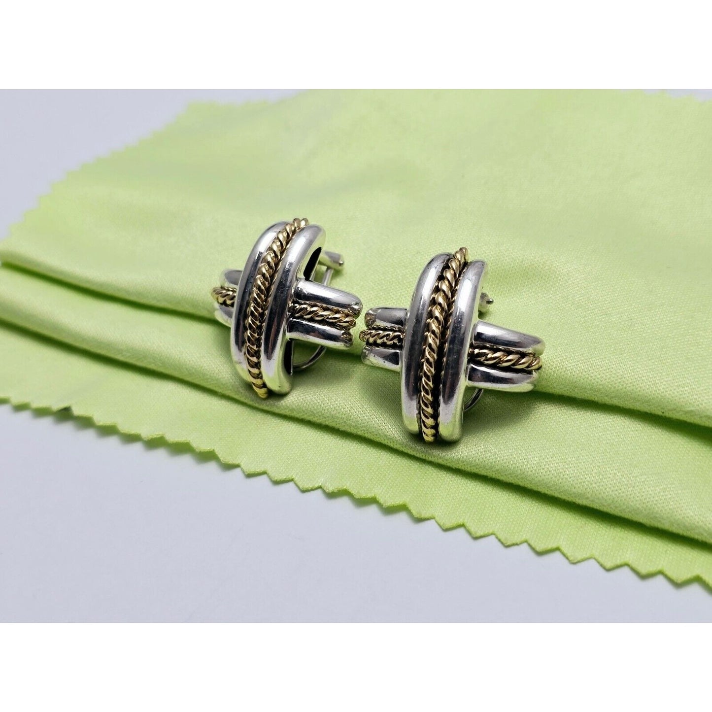 Tiffany & Co Signature X Clip On Earrings 18K Yellow Gold & Sterling Silver 925