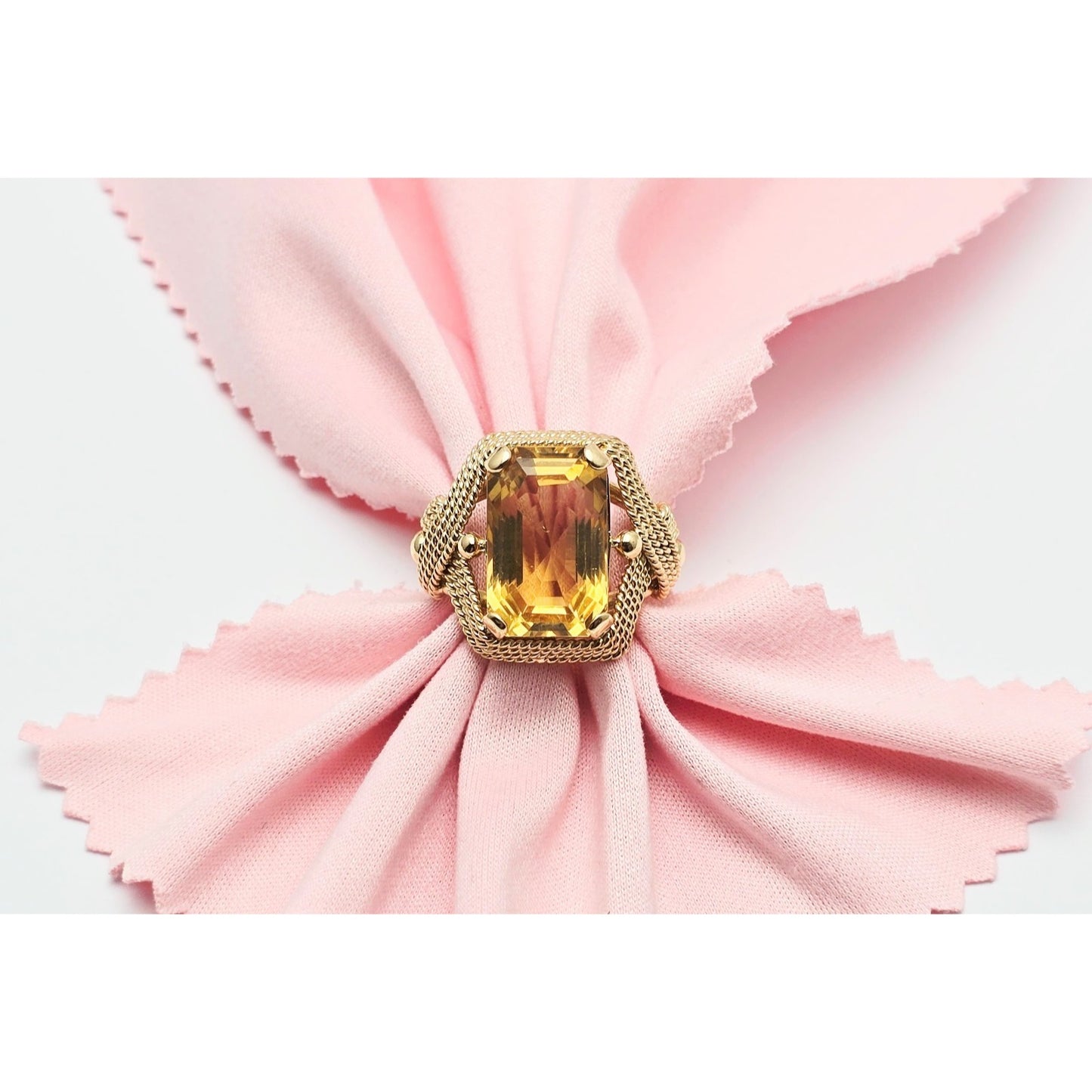 18K Yellow Gold Large Emerald Cut Citrine Ring