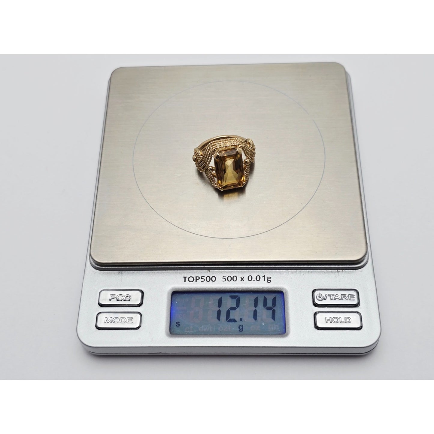 18K Yellow Gold Large Emerald Cut Citrine Ring