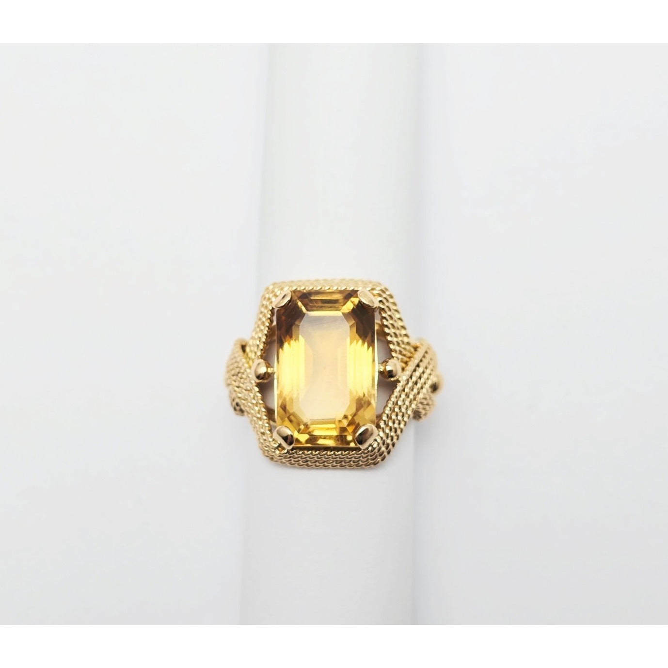 18K Yellow Gold Large Emerald Cut Citrine Ring