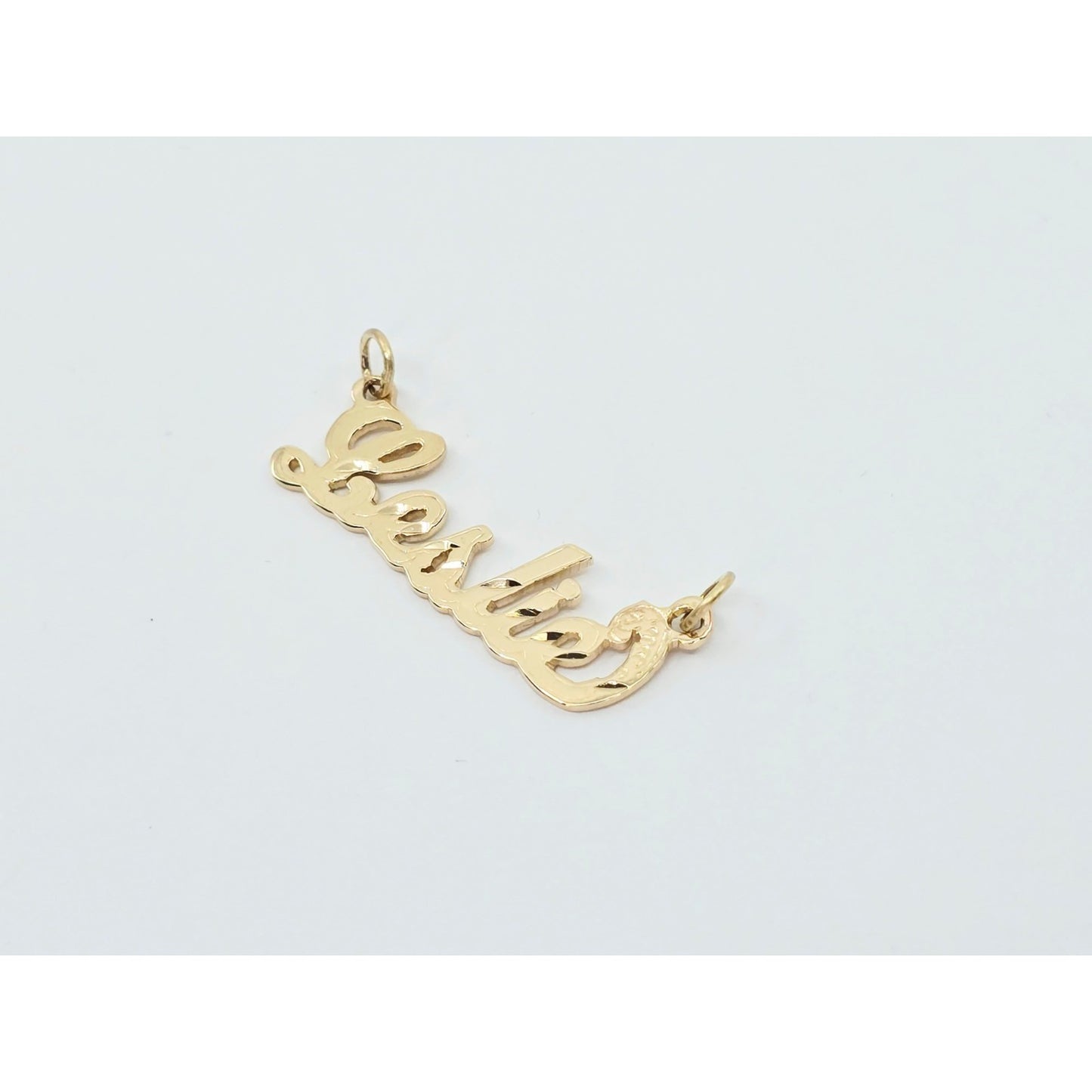 14K Yellow Gold Name Initial "Leslie" Charm Pendant