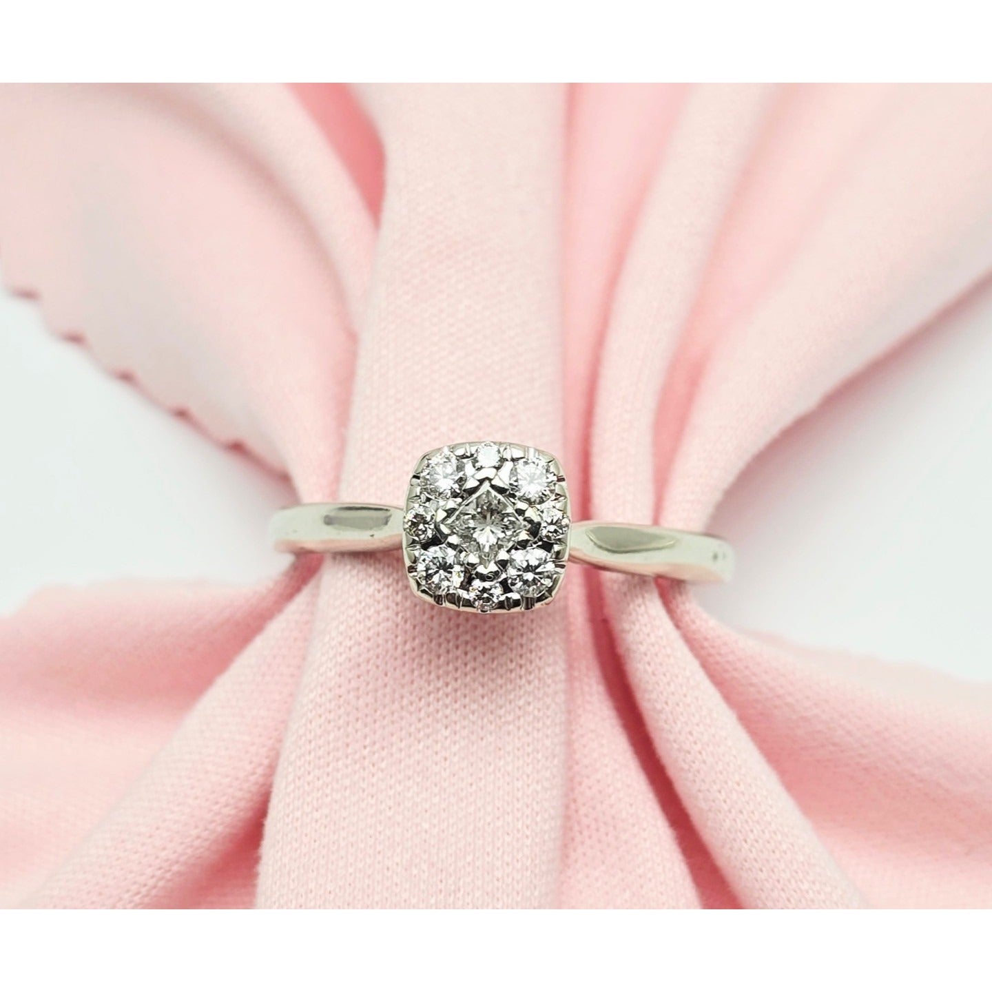 10K White Gold Round & Square Cut Diamond Ring